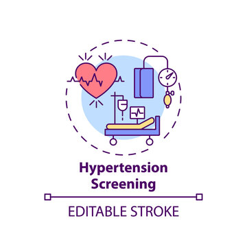 Hypertension screening concept icon. Risk for high blood pressure idea thin line illustration. Preventing cardiovascular diseases. Vector isolated outline RGB color drawing. Editable stroke