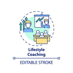 Lifestyle coaching concept icon. Workplace wellness idea thin line illustration. Encouraging, counseling clients. Help with personal goals. Vector isolated outline RGB color drawing. Editable stroke