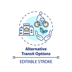 Obraz premium Alternative transit options concept icon. Workplace wellness idea thin line illustration. Walking and biking. Alternative fuel vehicles. Vector isolated outline RGB color drawing. Editable stroke