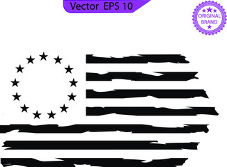 Betsy Ross Colonial Flag  1776 13 Stars Distressed US Flag. Transparent background