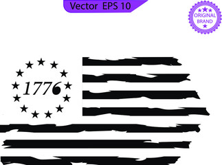 Betsy Ross Colonial Flag  1776 13 Stars Distressed US Flag. Transparent background