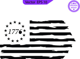 Obraz premium Betsy Ross Colonial Flag 1776 13 Stars Distressed US Flag. Transparent background