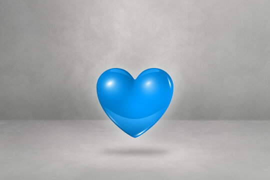3D blue heart on a concrete studio background