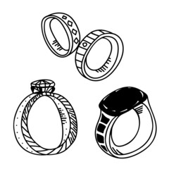 Set icons close-up ring with stone vector.
