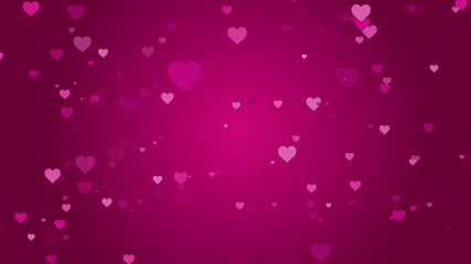 4K Valentine's day card. Abstract pink hearts background. Shiny hearts flying
