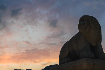 Gyeongbokgung Haechi stone at sunset in Seoul