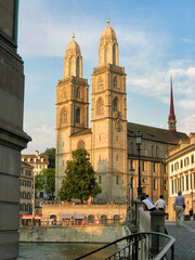 Fototapeta premium View from Fraumünster towards Grossmünster, Zurich, Switzerland
