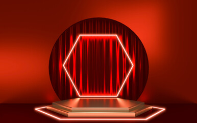 Red Podium, minimal .red geometric design.3D rendering
