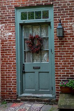 Philadelphia Colonial Doorway located in historic Elfreth's Alley  Olde City Philadelphia. 