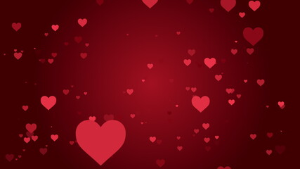 4K Valentine's day card. Abstract red hearts background. Shiny red hearts flying