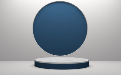 Blue glossy Podium minimal geometric, Dark style abstract.3D rendering