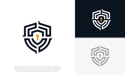 Shield Security logo symbol for technology. Labyrinth logo. Security Logo. Abstract analytic Logo.