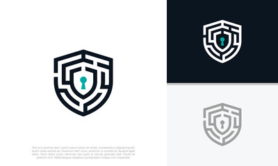 Shield Security logo symbol for technology. Labyrinth logo. Security Logo. Abstract analytic Logo.