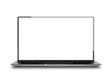 open laptop in gray and silver color, isolate on a white background