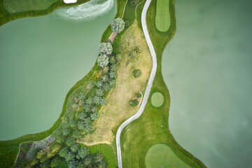 Golf course with lakes at sides