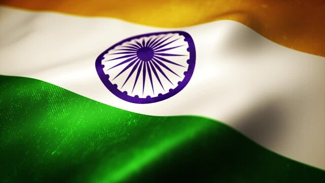 India Flag Background Waving Seamless Looping/ 4k animation of a vintage grunge textured india flag background waving, with wind and fabric effects seamless looping
