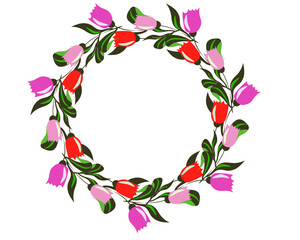 Round flower frame of tulips. Vector illustration