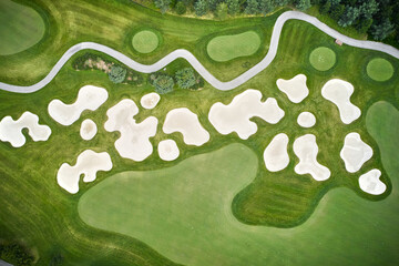 Aerial photo of a sand traps on golf course