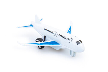 plastic toy plane isolated on white background.