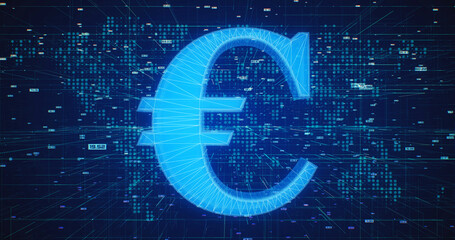 Euro currency, digital currency, money 3D render, cash, economics, banks, finance