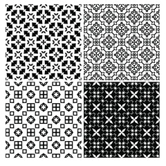 Fototapeta premium Set of four black and white seamless hand drawn texture designs for backgrounds, vector illustration.
