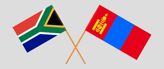 Crossed flags of Republic of South Africa and Mongolia