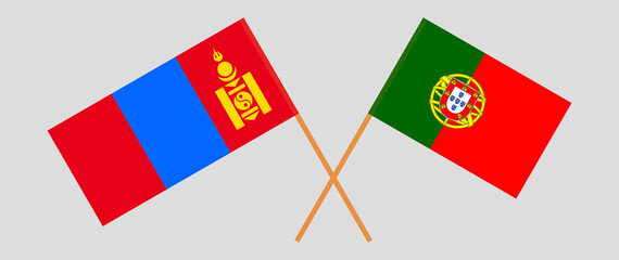 Crossed flags of Mongolia and Portugal