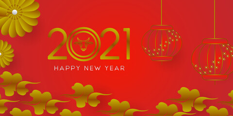 Happy lunar year banner design template on red background