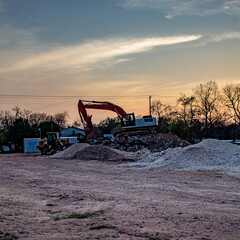 An East Austin construction site at sunset