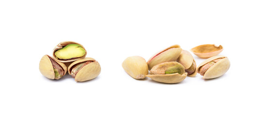 Pile of fresh pistachios isolated on white background