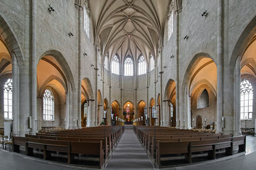 Hildesheim, Germany. Interior of St. Andreas Church. The church was started at the end of the 14th century, completed in 1504, burned down during the World War II, and rebuit in 1956-1965.