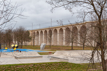 Rail viaduct over valley with river Bobr in Boleslawiec, Poland. Entirely built of stone in 1846. One of the longest masonry bridges of its type in Europe.   © Jakub Rutkiewicz