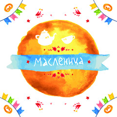 Shrovetide Maslenitsa Butter Week festival meal. Stack of russian pancakes blini