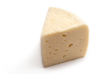 Fetta di pecorino romano, tipico formaggio italiano con latte di pecora 