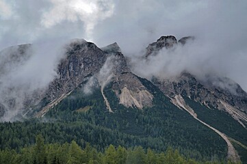 mountains in the fog