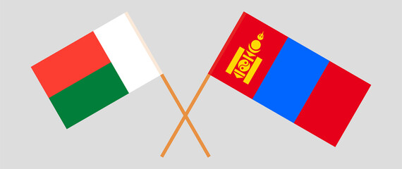 Crossed flags of Madagascar and Mongolia