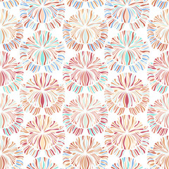 Vector seamless colorful pattern of ornamental abstract floral shapes
