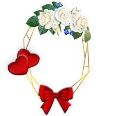 Obraz premium watercolor flowers frames, valentine`s day with hearts