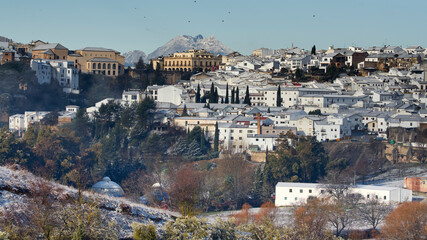 Obraz premium Ronda city with snow in winter, Malaga province. Spain