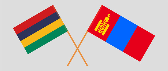 Crossed flags of Mauritius and Mongolia