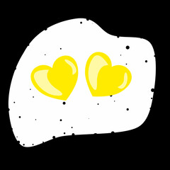 Valentine's day food. Scrambled eggs with two hearts. Breakfast for your beloved.