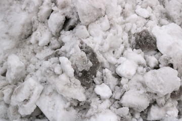 dirty snow texture in the ground- closeup rough pile in winter