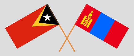 Crossed flags of East Timor and Mongolia