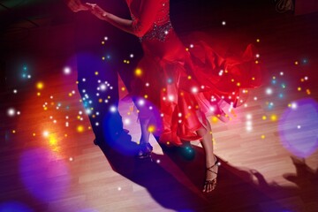 Man and woman feet dancing salsa on floor
