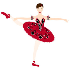 Ballerina in tutu lacedress, pointe shoes, dancing and posing, vector ballet