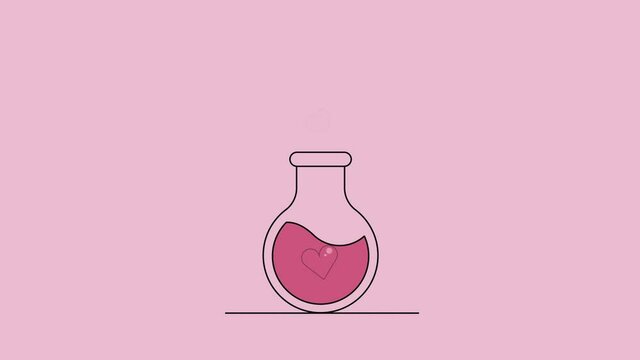 Animated valentine, love potion is poured into the bottle, sparkling bubbles, hearts beat to the beat.  Happy Valentine's Day.  Wedding invitation and marriage proposal video