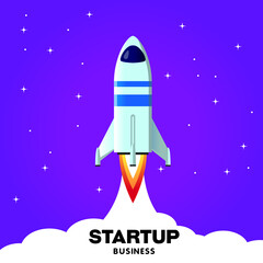 Startup background.  A rocket taking off into space.  Concept illustration of a business product on the market.  Rocket launch and smoke
