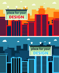 Fototapeta premium Place for your design empty urban big board or billboard with lamp. Blank mockup. Marketing and advertisement. 