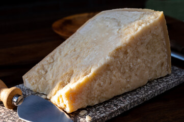 Cheese collection, hard yellow Italian cheese parmesan or parmigiano reggiano