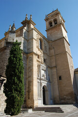 View of the streets and old buildings of Granada, historic city of Andalusia (Spain). San Jeronimo church